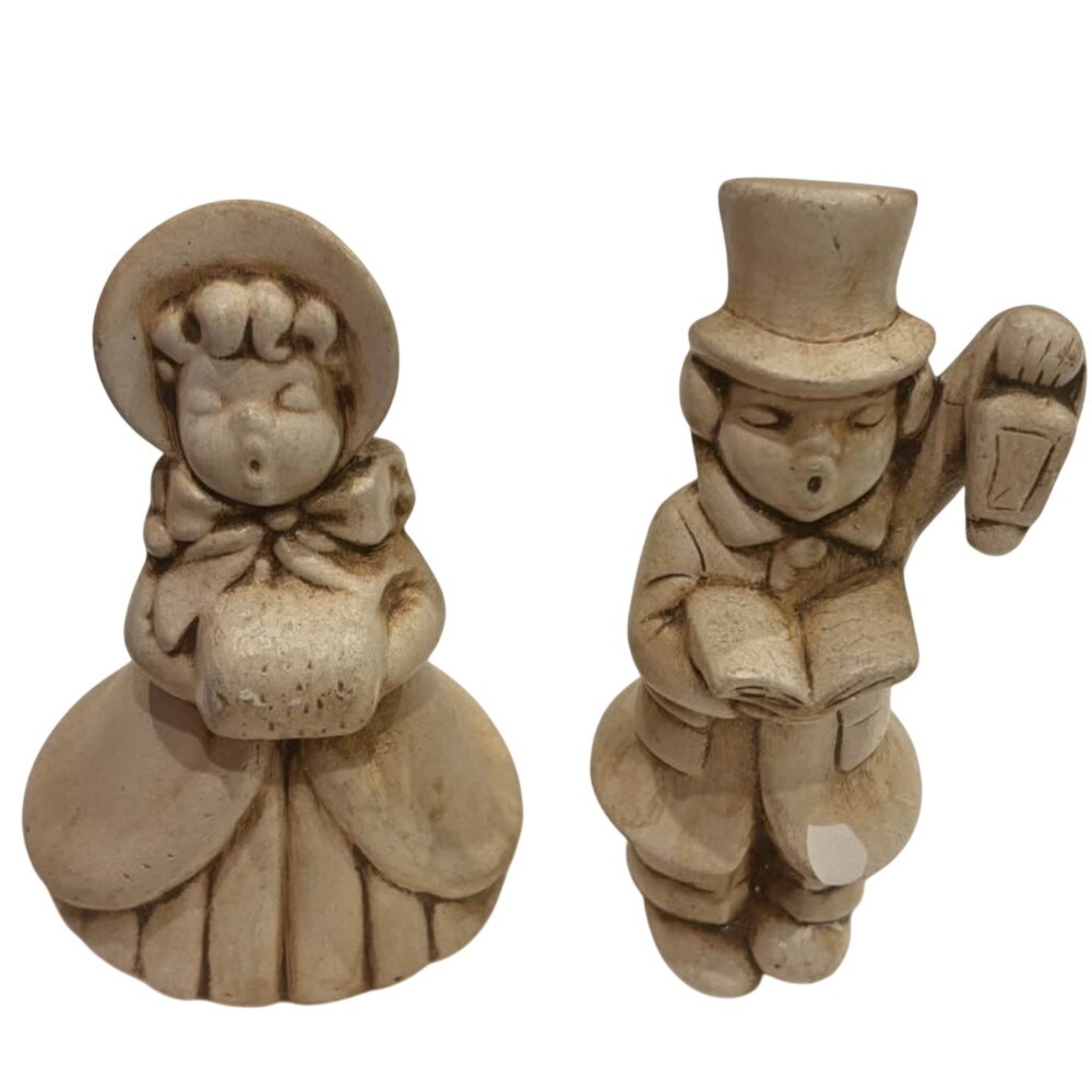 Pair of vintage Victorian Christmas caroler figurines -Dickens style